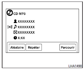 Nissan NV. Mode d'affichage cd ou mp3