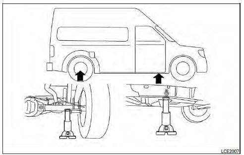 Nissan NV. Le cric devrait reposer sur une surface ferme et plane.